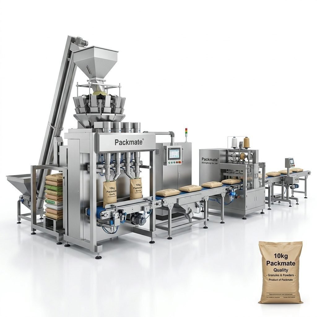 Automated Multi-Lane Packaging System for 10kg Granules and Powder Bags