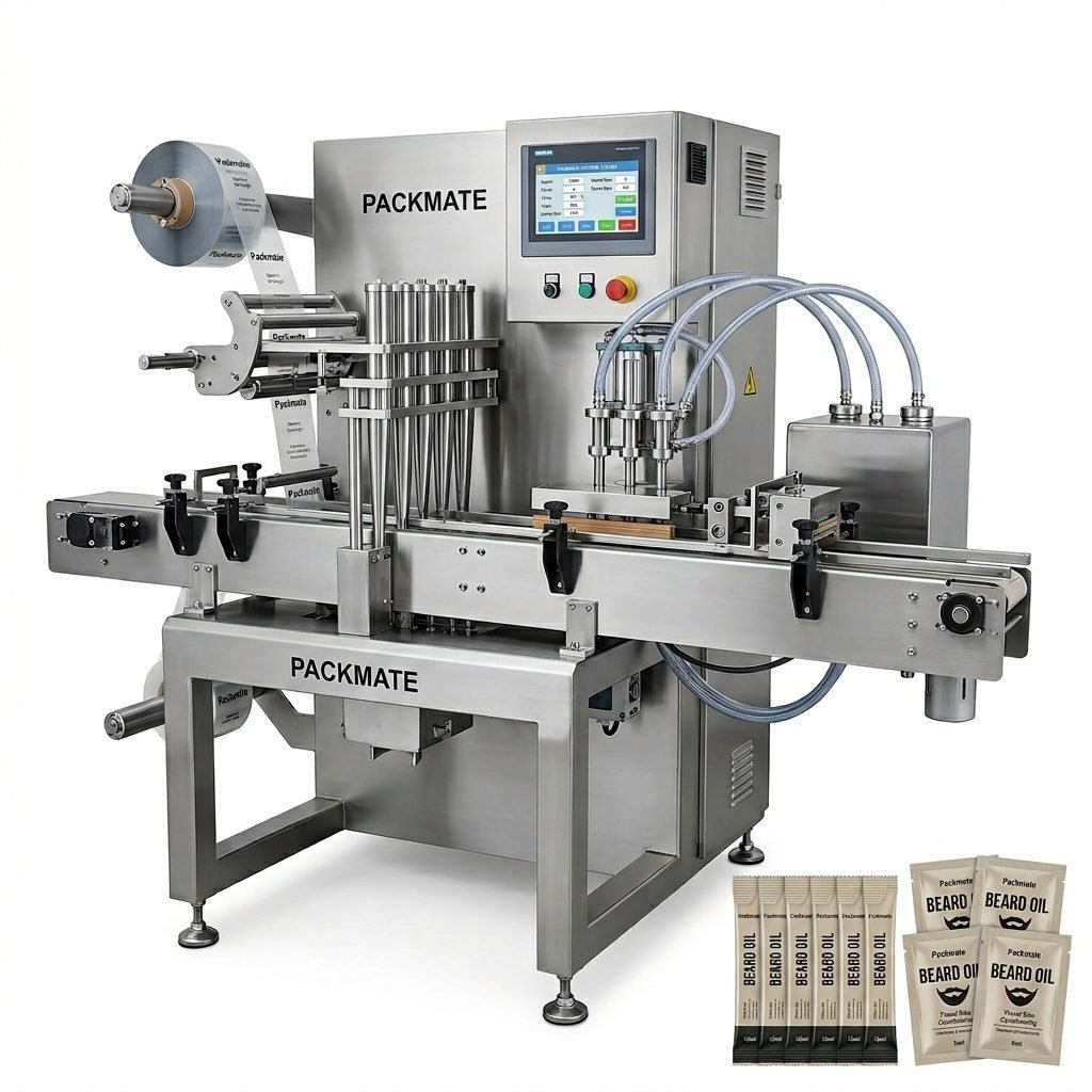Automated Sachet and Stick Pack Filling and Sealing Machine for Liquid Grooming Oils