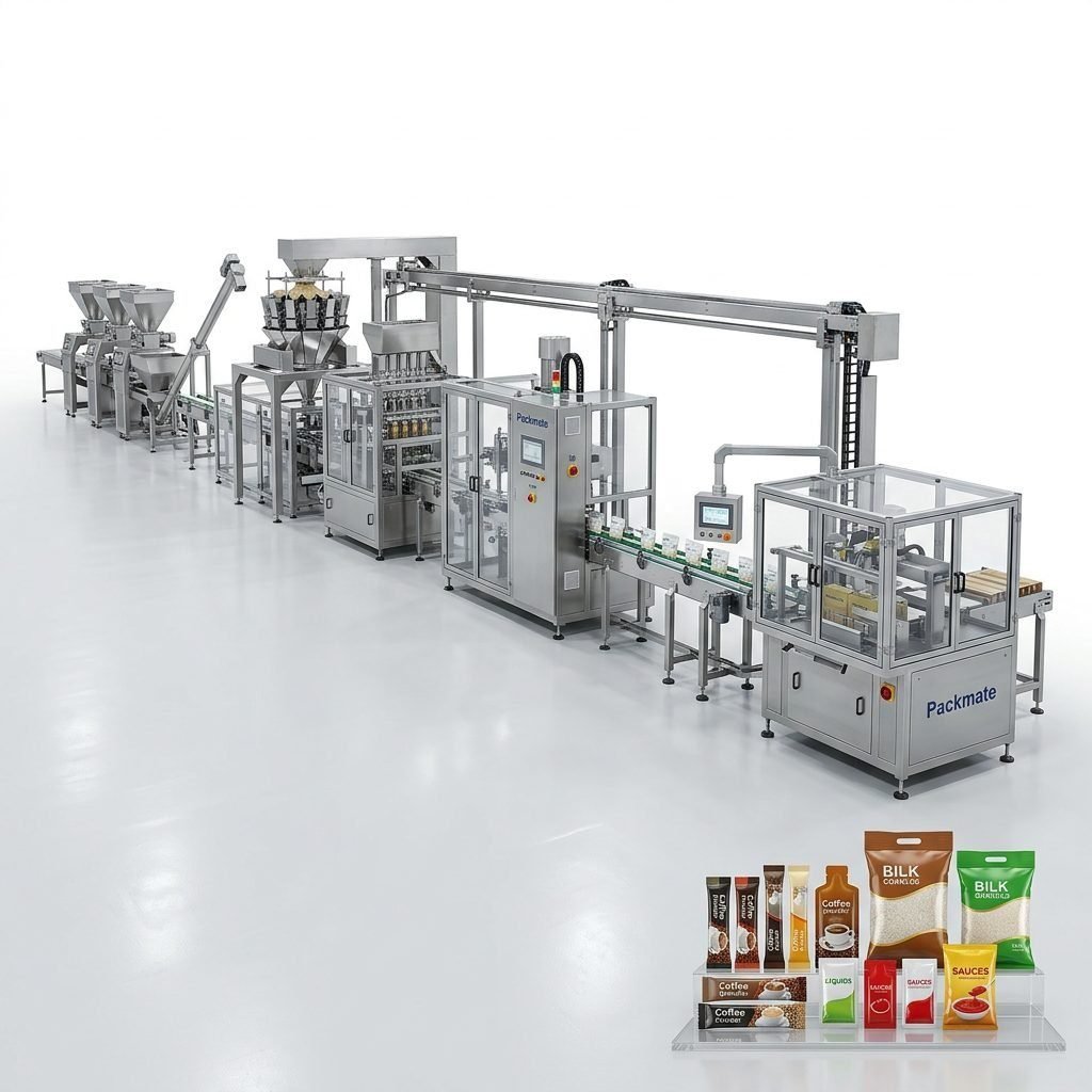 Tailored turnkey packaging systems for granules, powders, liquids, and bulk volumes